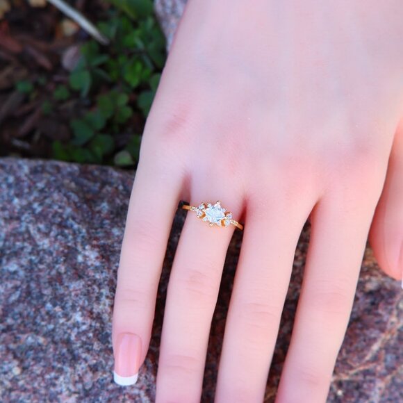 Noble Square Flower Gold Plated Princess Ring for Women, UNVCM074-6 - Picture 2 of 8